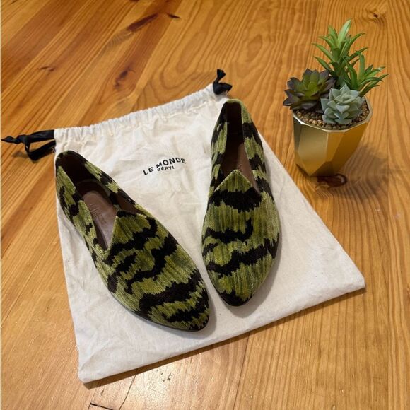 Le Monde Beryl Tiger Print Bevilacqua Velvet Venetian Slippers Green Women’s 38 - Picture 1 of 14
